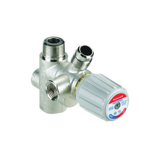 Mixing Valve, 3/4 in, MNPT x FNPT x Flare, Brass, Satin Nickel