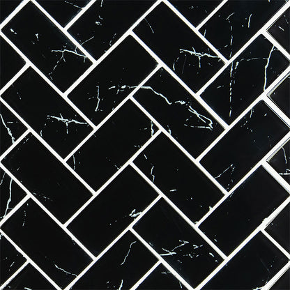 Nero Marquina Glass 2x4 Herringbone