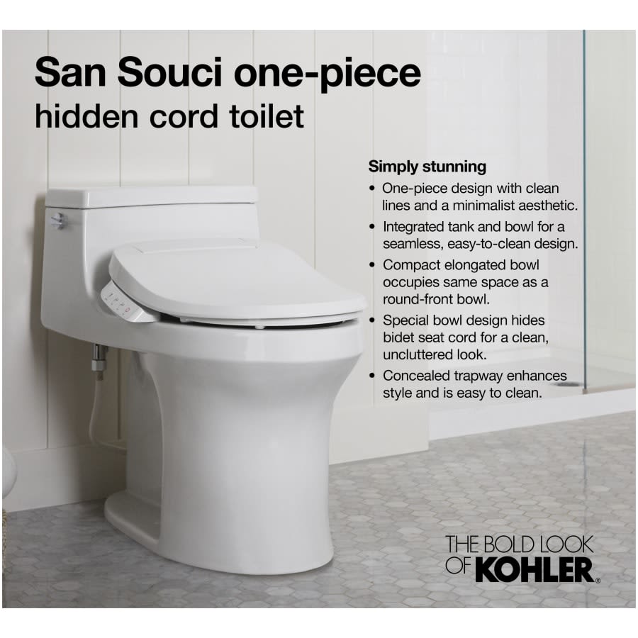 San Souci 1.28 GPF One Piece Toilet with Left Hand Lever - Requires Separate Purchase of K-26132-CSP OR K-27142-CR Bidet Seats