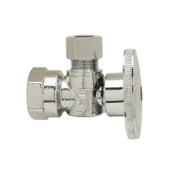 Quarter Turn Angle Stop, 1/2 x 3/8 in, FNPT x Comp, Chrome
