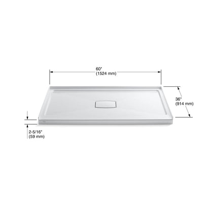 Archer 60" x 36" Single Threshold Center Drain Shower Base with Removable Drain Cover