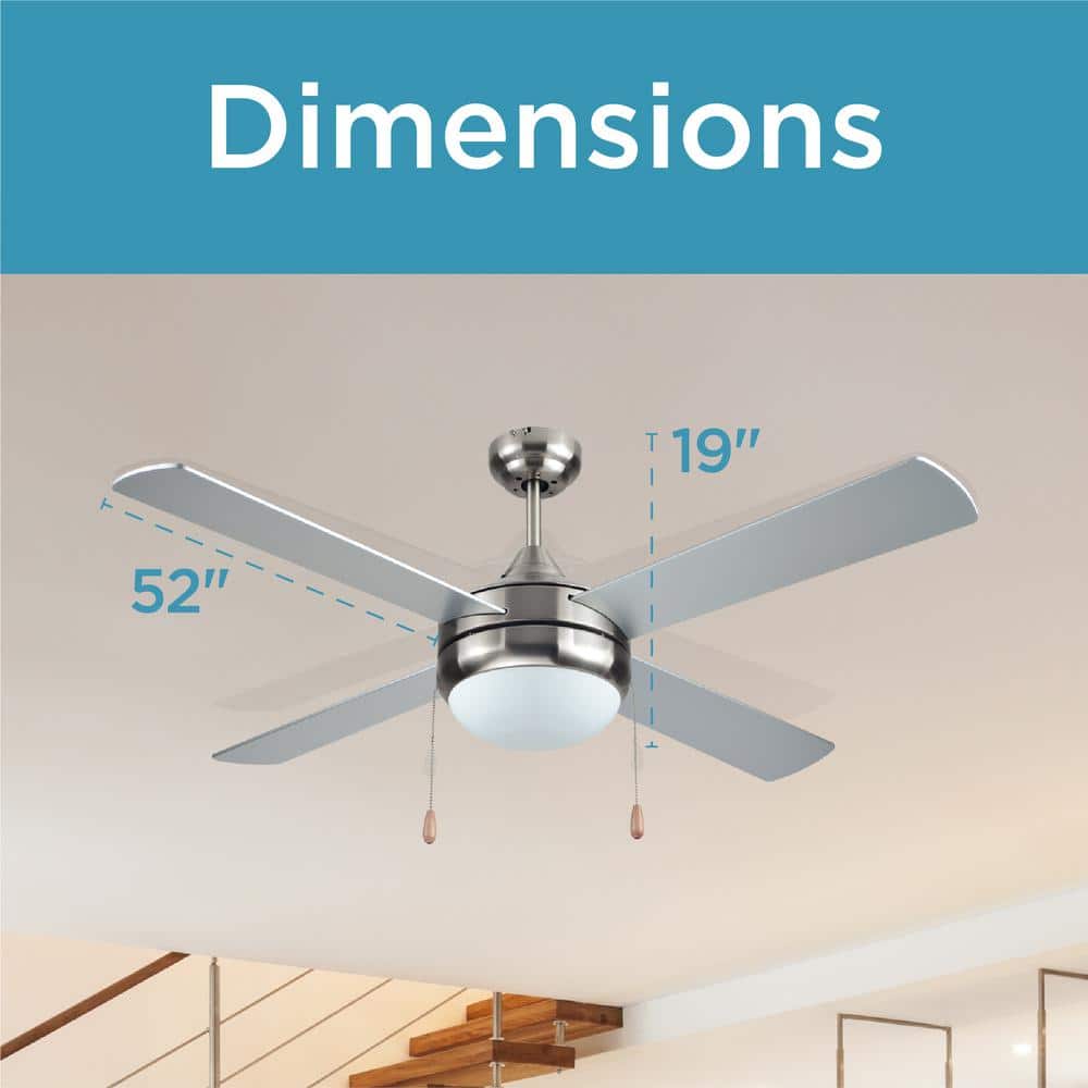 52 in. 4-Bladed Smart Indoor Brushed Nickel Ceiling Fan with Light