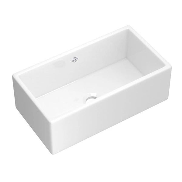 Single Bowl Kitchen Sink, Apron Mount, 33 x 18 in, 10 in Bowl Depth, Fireclay, White