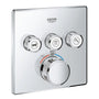 Grohtherm Three Function Thermostatic Valve Trim Only with Four Knob / Push Button Handles, Integrated Diverter, and Volume Control - Less Rough In