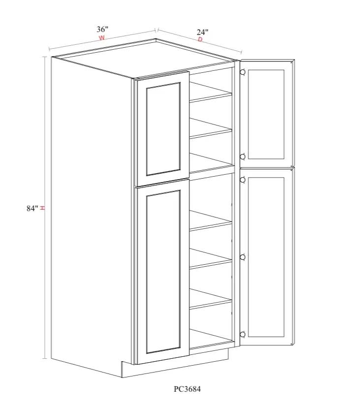 Pantry Cabinet - 36"W x 84"H x 24"D - - 4D