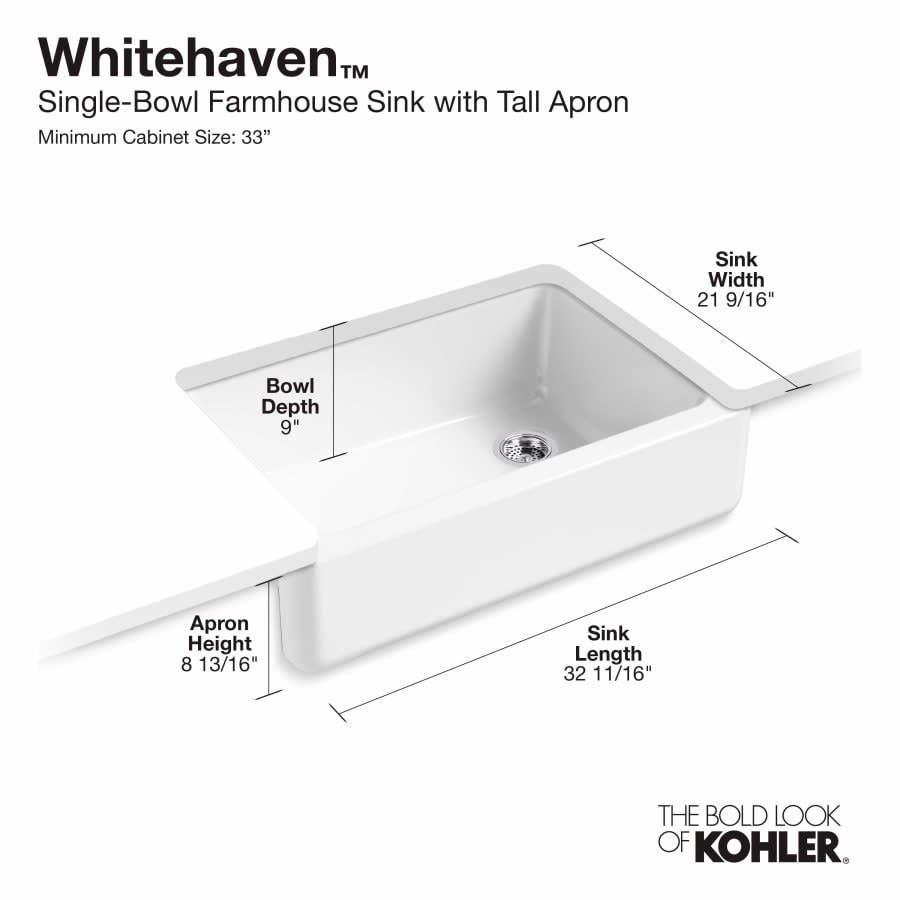 Whitehaven 32-11/16" Self-Trimming Farmhouse Single Basin Enameled Cast Iron Kitchen Sink