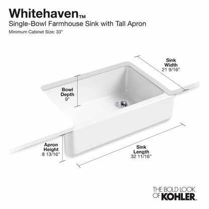 Whitehaven 32-11/16" Self-Trimming Farmhouse Single Basin Enameled Cast Iron Kitchen Sink