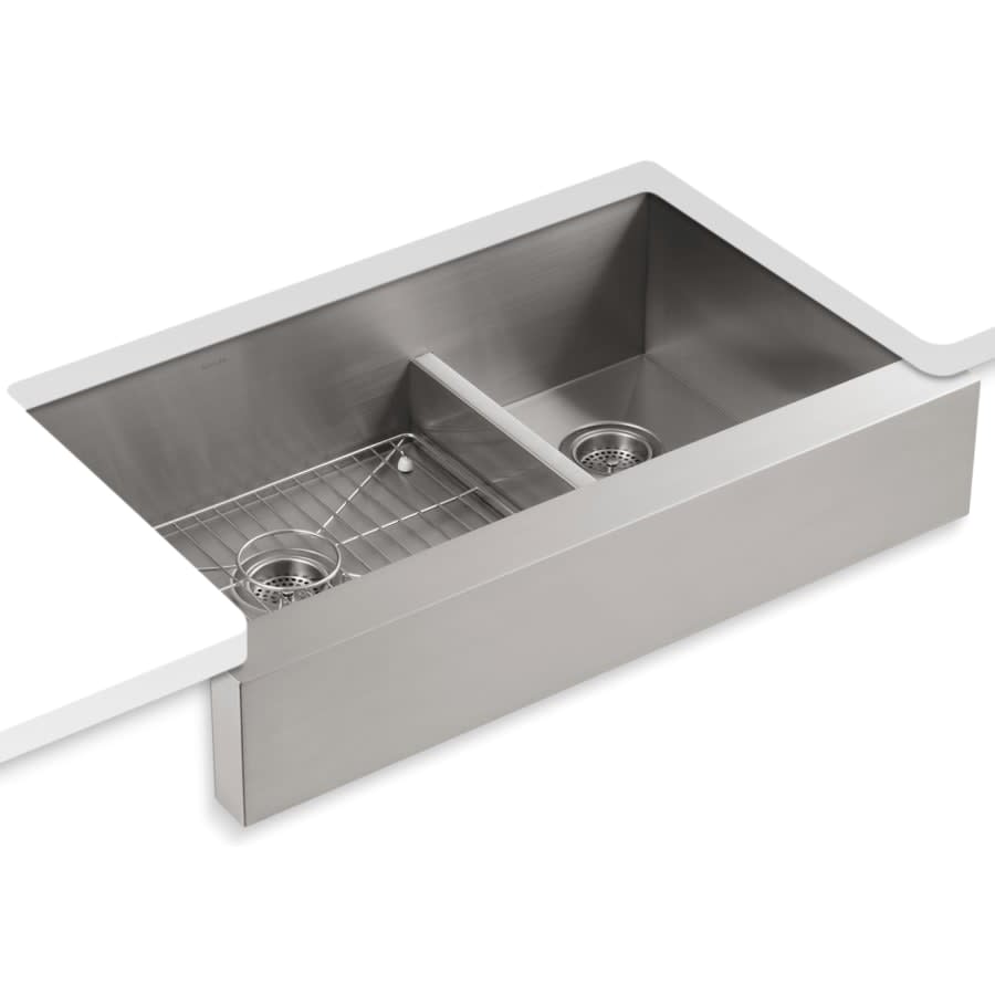 Vault 36" Double Basin Under-Mount 18-Gauge Stainless Steel Kitchen Sink with Self Trimming and Smart Divide - Includes Basin Rack