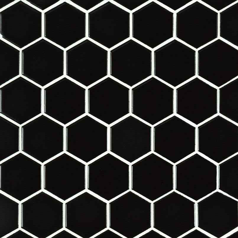 Black Matte 2” Hexagon Mosaic Tile