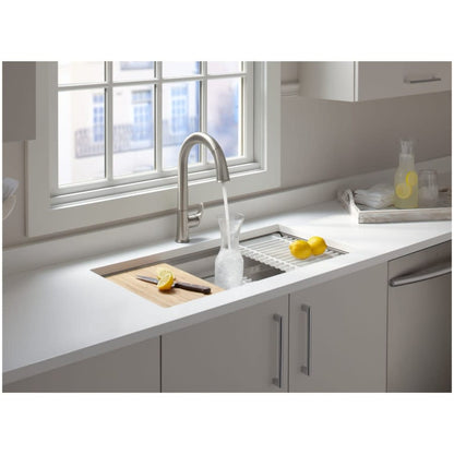 Prolific 33" Workstation Single Basin Undermount Kitchen Sink with Silent Shield Technology and Accessories Included