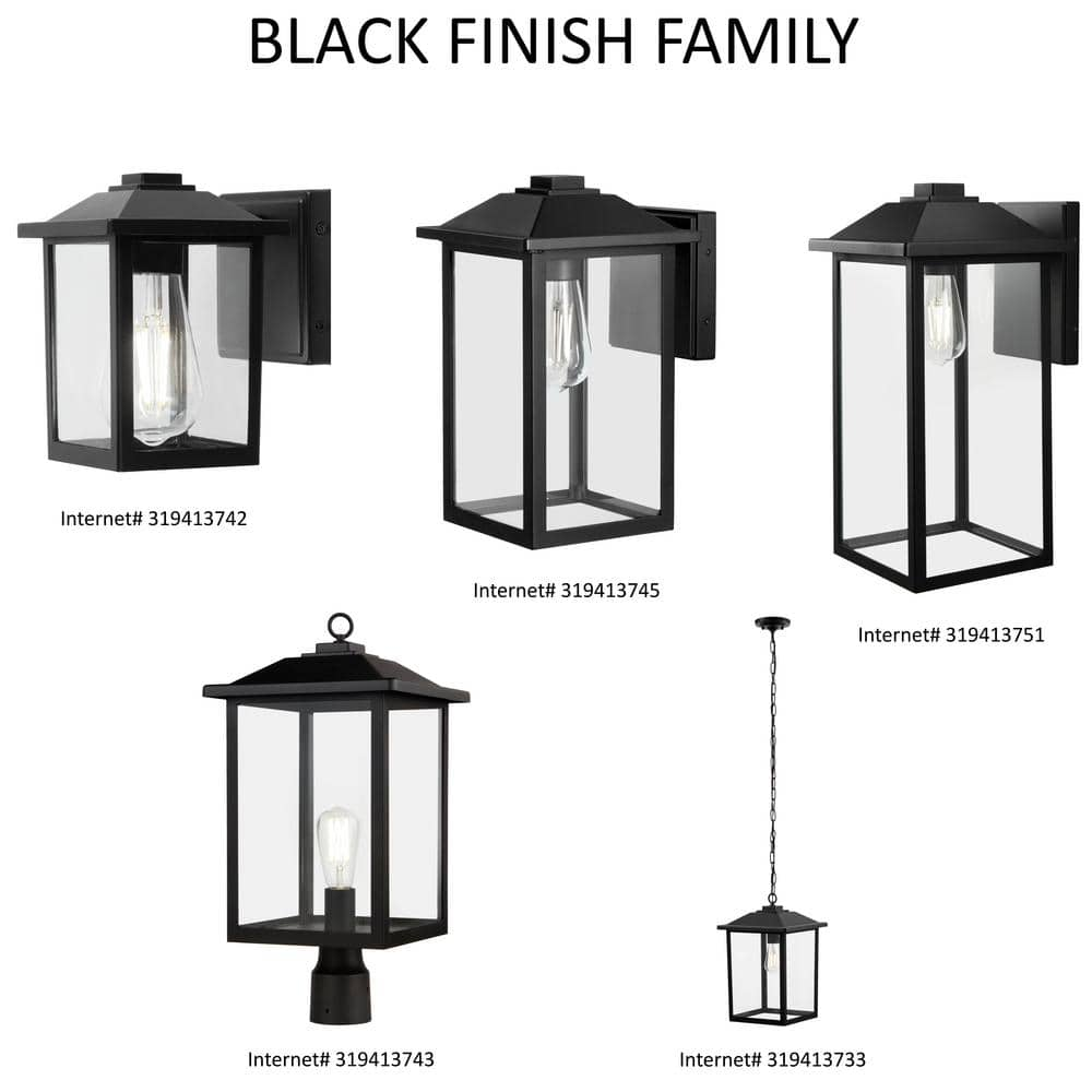 1-Light 7 in. Black Hardwired Classic Outdoor Wall Light Lantern Sconce with Clear Glass