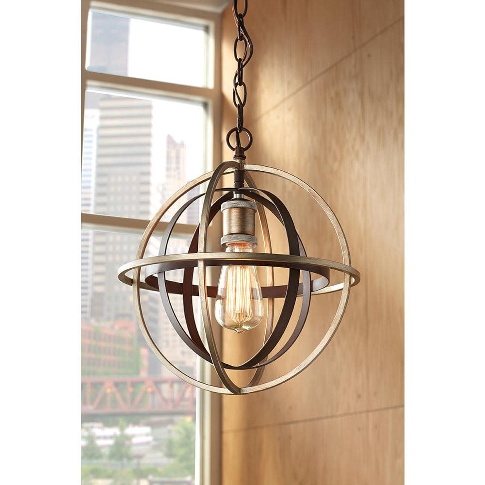 Barton Bay 1-Light Bronze and Champagne Pewter Orb Mini Pendant