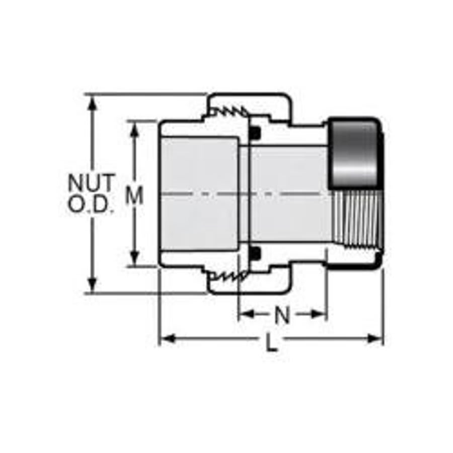 Union, 1 in, Socket x Stainless Steel Reinforced FNPT, SCH 40/STD, PVC