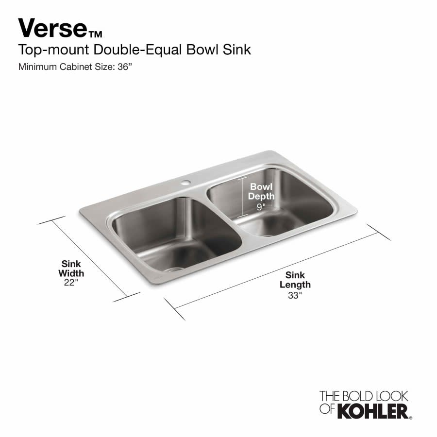 Verse 33" Double Basin Drop In Stainless Steel Kitchen Sink With Three Faucet Holes