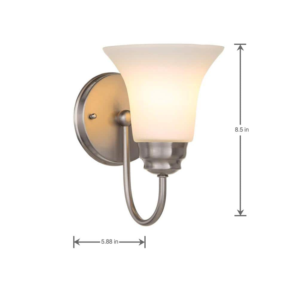 1-Light Brushed Nickel Sconce with Frosted White Glass Shade