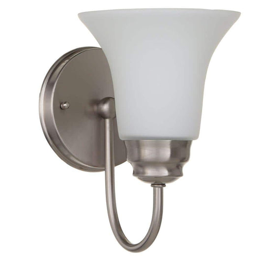 1-Light Brushed Nickel Sconce with Frosted White Glass Shade