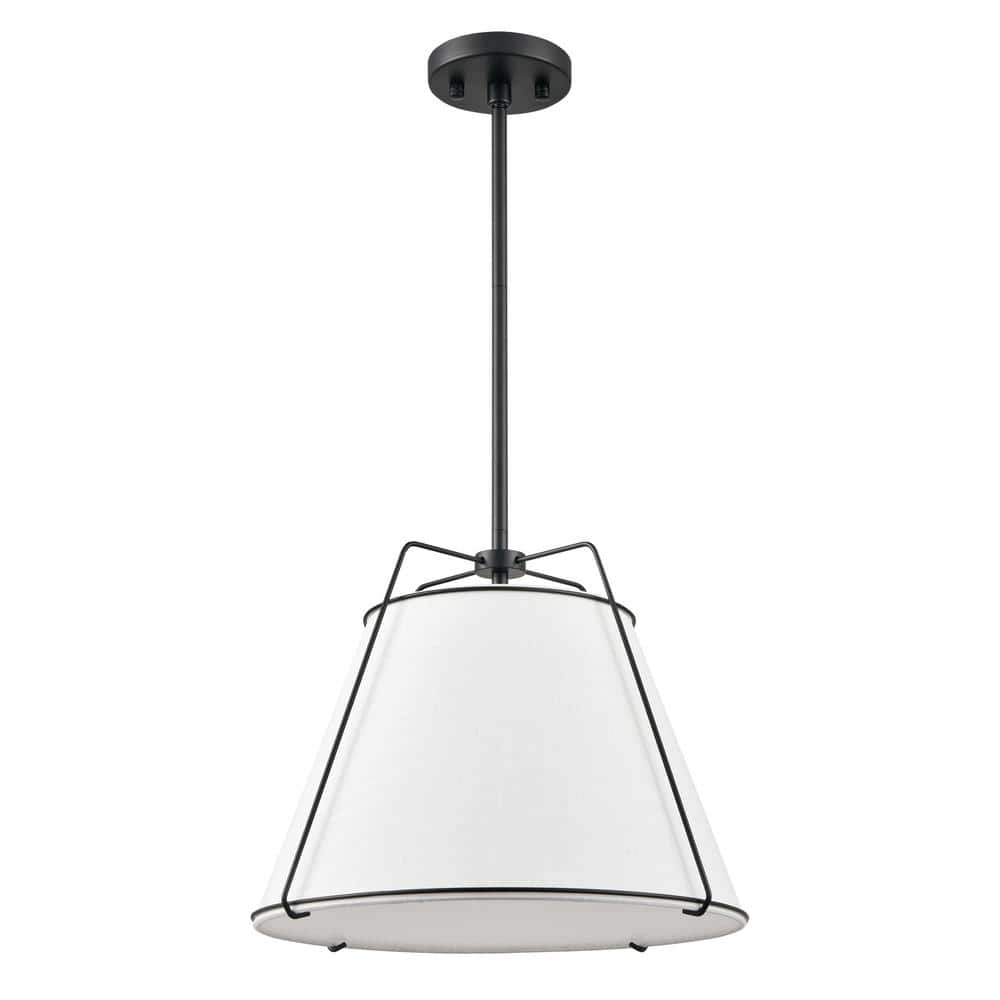 Lise 15 in. 1-Light Black Chandelier with Fabric Shade