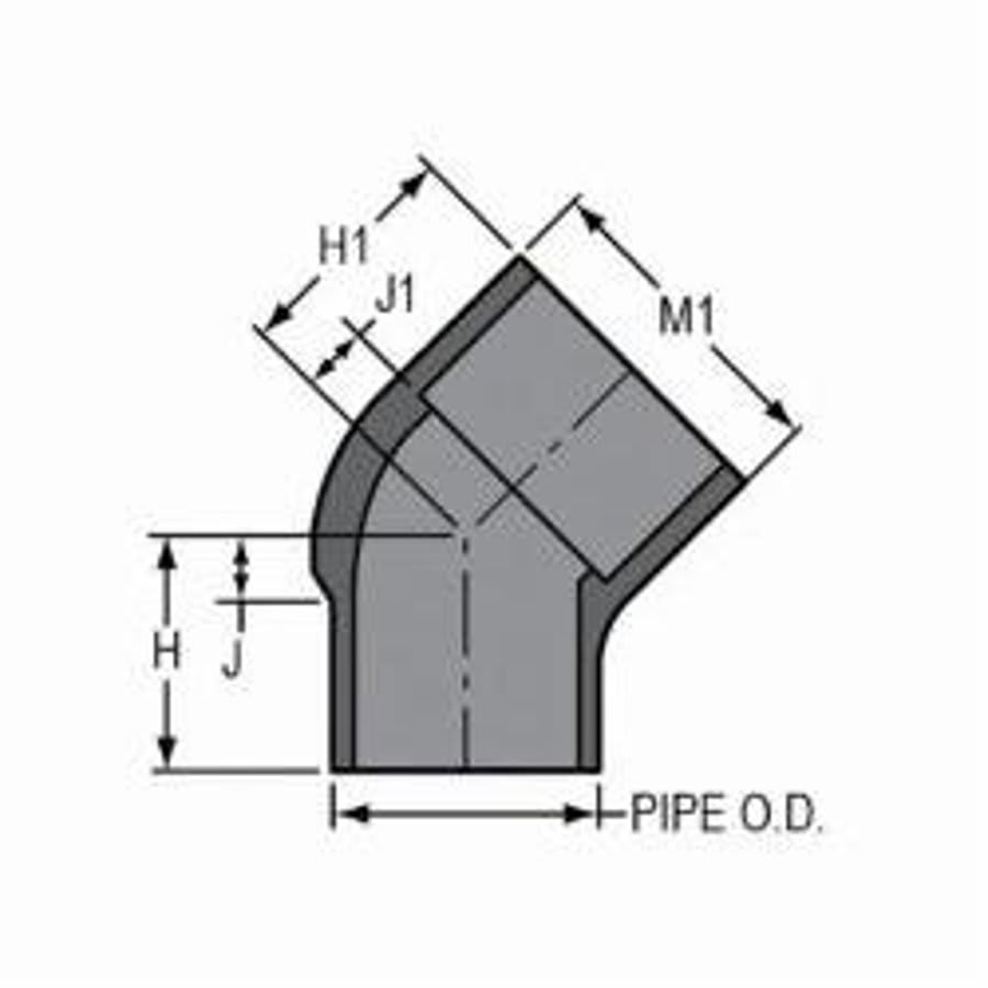 Street 45 deg Elbow, 4 in, Spigot x Socket, SCH 80/XH, PVC