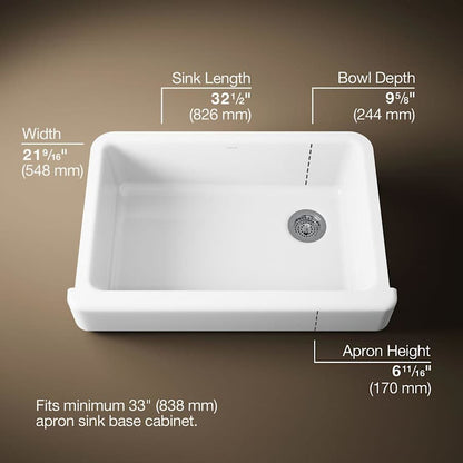 Whitehaven 32-1/2" Self-Trimming Farmhouse Single Basin Enameled Cast Iron Kitchen Sink