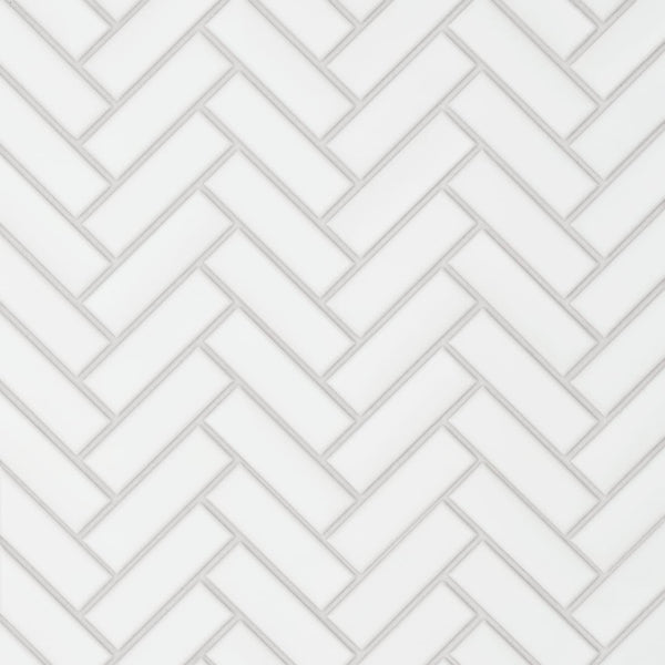 Le Cafe White 1x3 Herringbone Mosaic Gloss