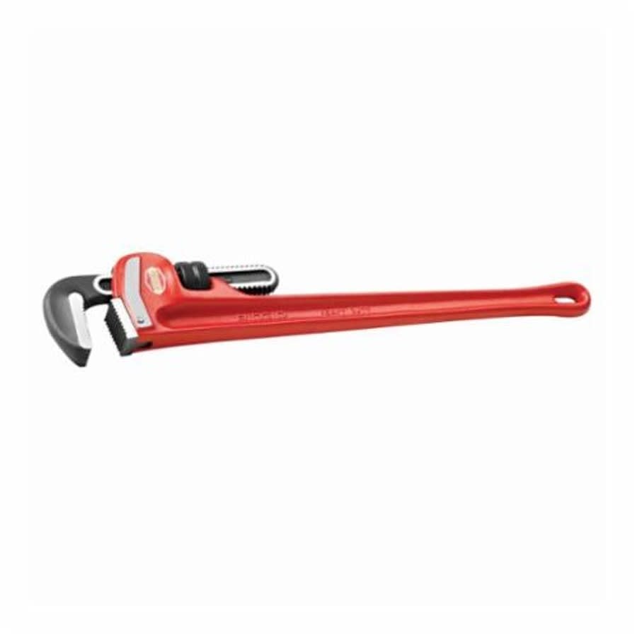 Heavy Duty Straight Pipe Wrench, 5 in Pipe, 36 in OAL, Floating Forged Hook Jaw, Ductile Iron Handle, Knurled Nut Adjustment, Red