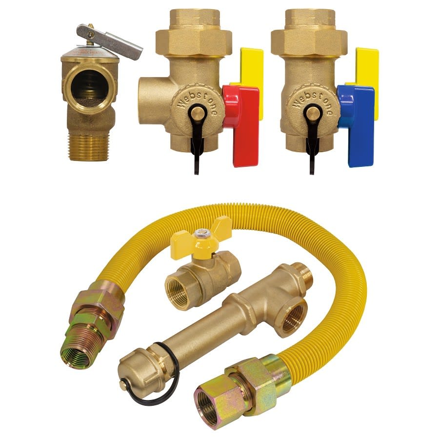 SWT-X2443WPR-GST Complete Tankless Water Heater Installation Kit, 200 deg F, 250 psi CWP, 3/4 in FNPT Union x C, Brass