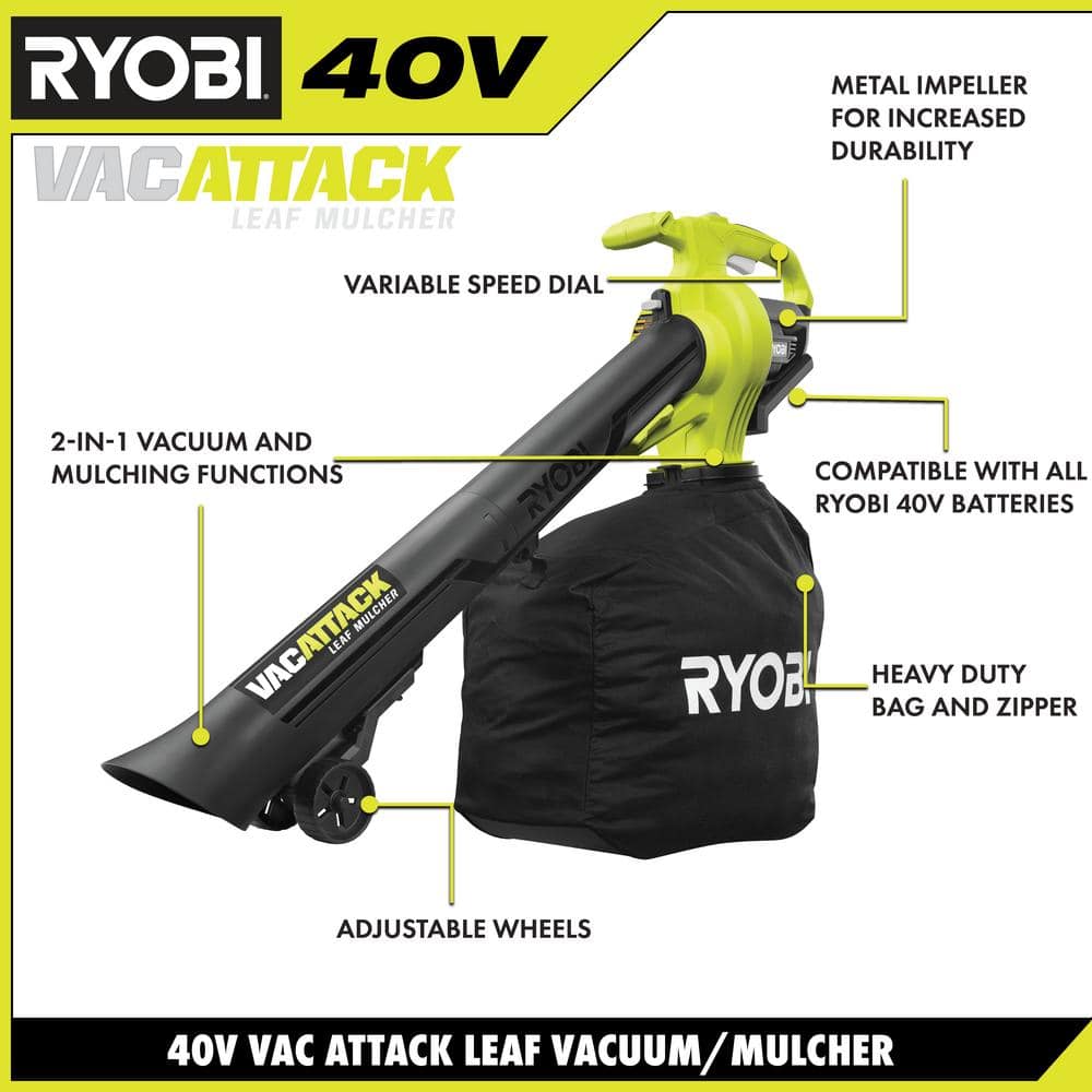 40V Vac Attack Cordless Leaf Vacuum/Mulcher and Lawn and Leaf Bag with 5.0 Ah Battery and Charger