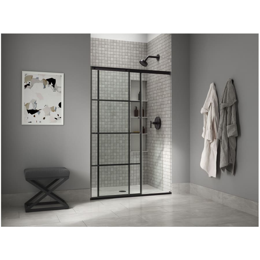 Elate 70-1/2" High x 53-5/8" Wide Sliding Framed Shower Door with Clear Decorative Grid Glass