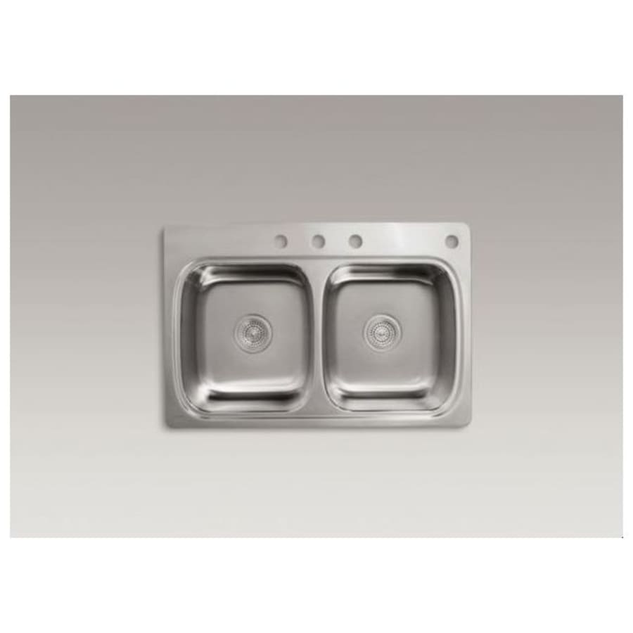 Verse 33" Double Basin Drop In Stainless Steel Kitchen Sink With Four Faucet Holes