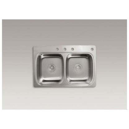 Verse 33" Double Basin Drop In Stainless Steel Kitchen Sink With Four Faucet Holes