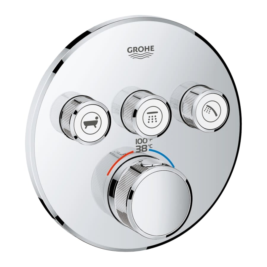 Grohtherm Triple Function Thermostatic Valve Trim Only with Triple Knob Handles and Volume Control - Less Rough In