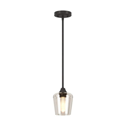 Pavlen 5.5 in. 1-Light Black Mini Pendant with Clear Glass Shade