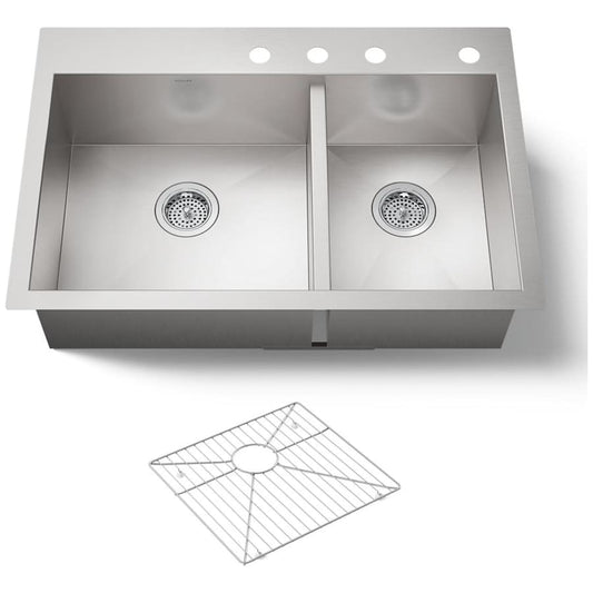 Vault 33" Double Basin Top-Mount/Under-Mount 18-Gauge Stainless Steel Kitchen Sink with SilentShield