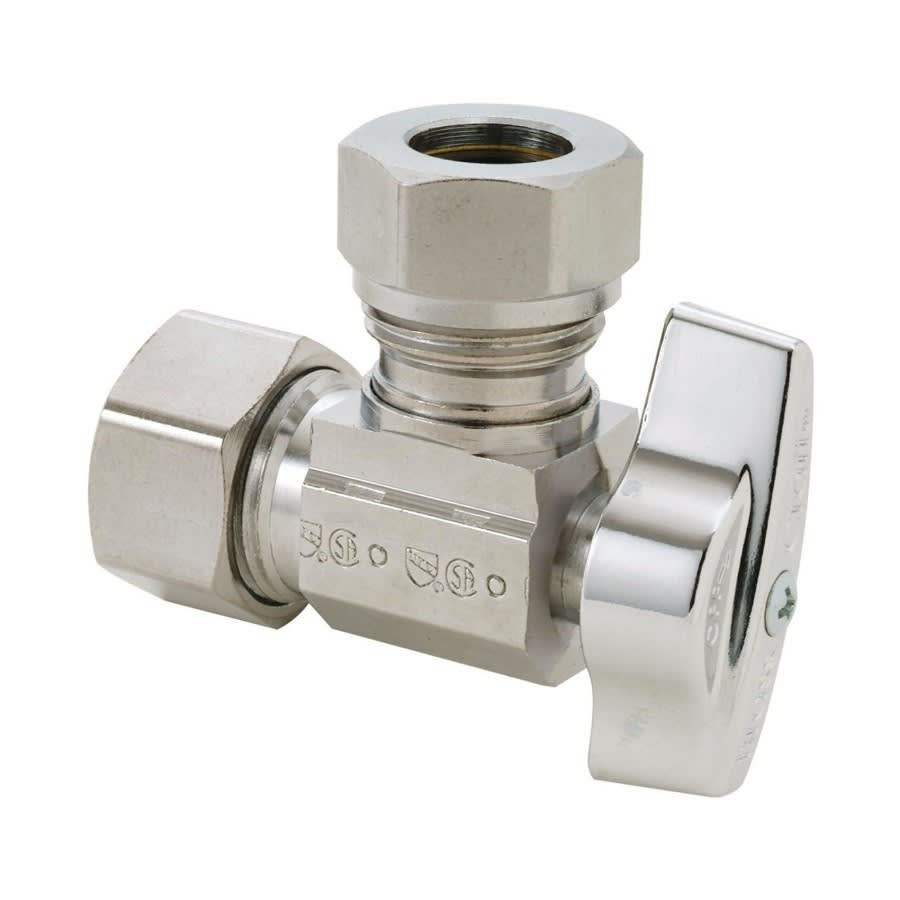 Quarter Turn Angle Stop, 5/8 x 7/16 in, Comp x Slip Joint, Chrome