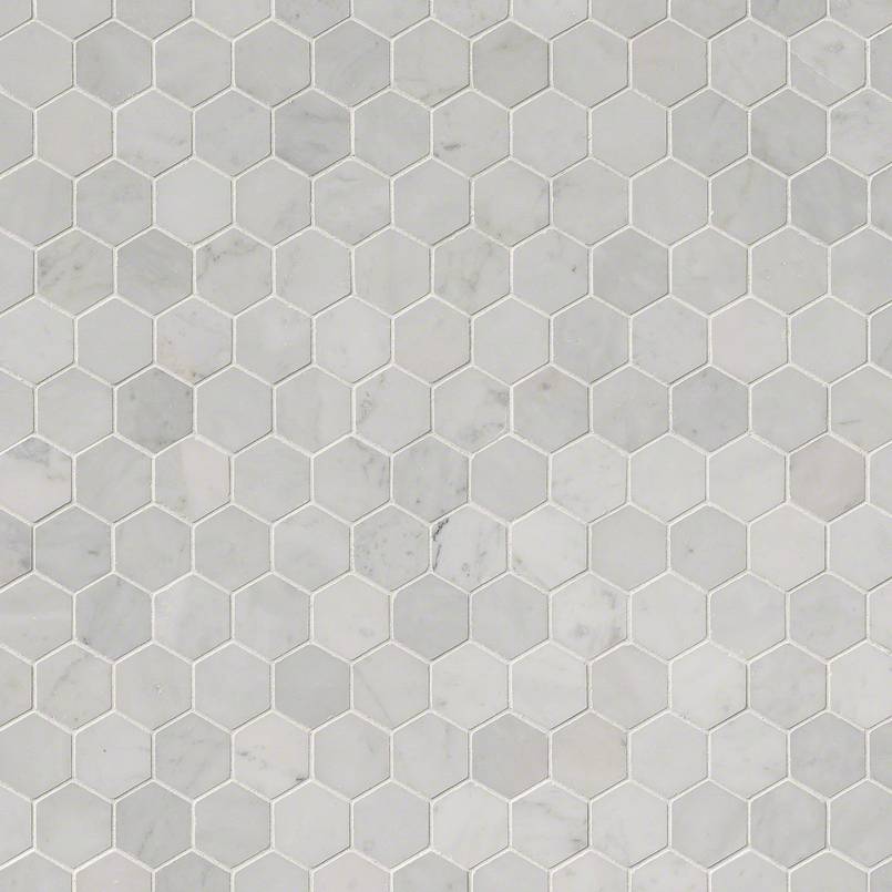 Carrara White Polished 2" Hexagon Mosaic Tile