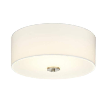 Inspire Collection 13 in. Transitional Brushed Nickel LED Bedroom Drum Shade Ceiling Light with White Linen Shade