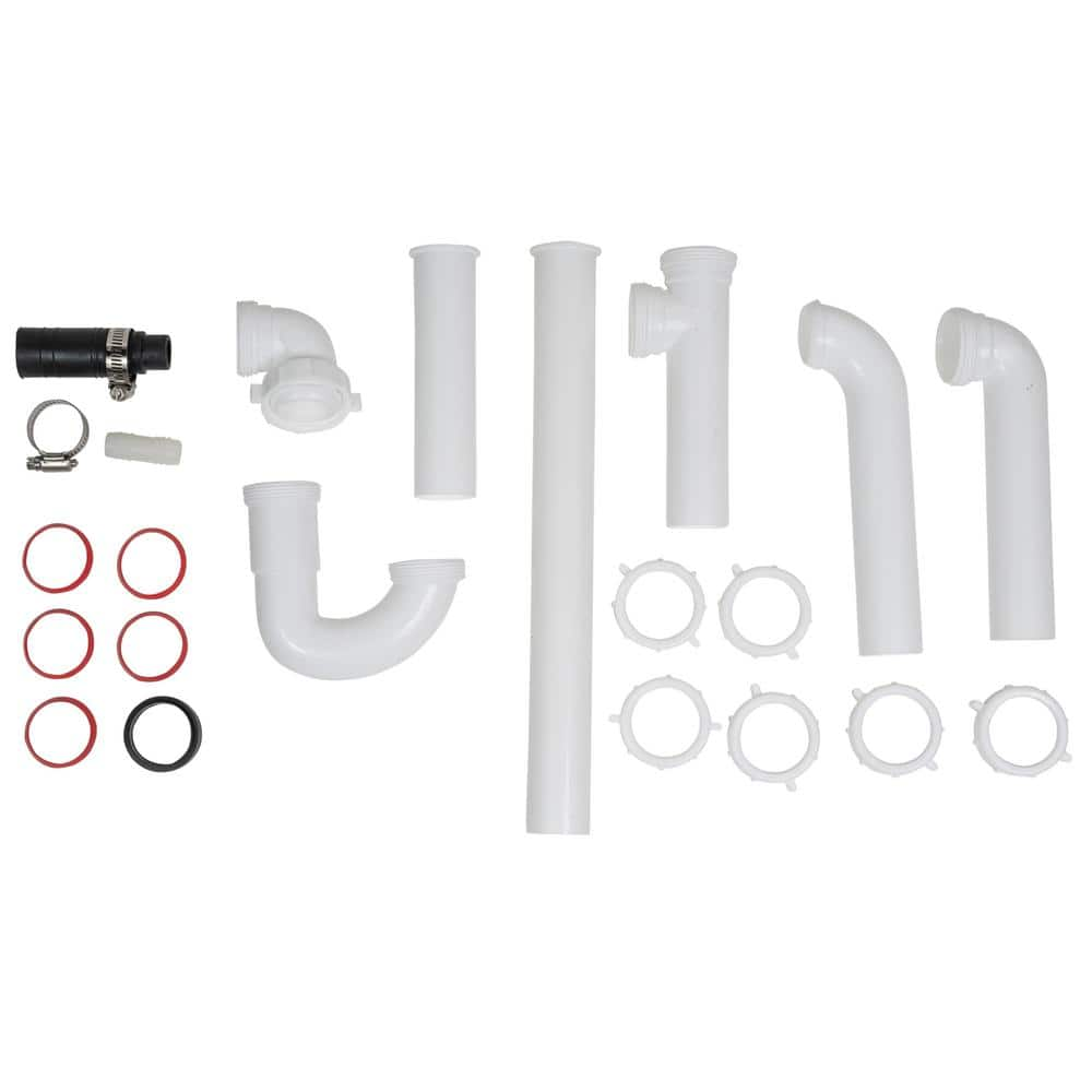 1-1/2 in. White Plastic Slip-Joint Garbage Disposal Install Kit with Dishwasher Garbage Disposal Connector