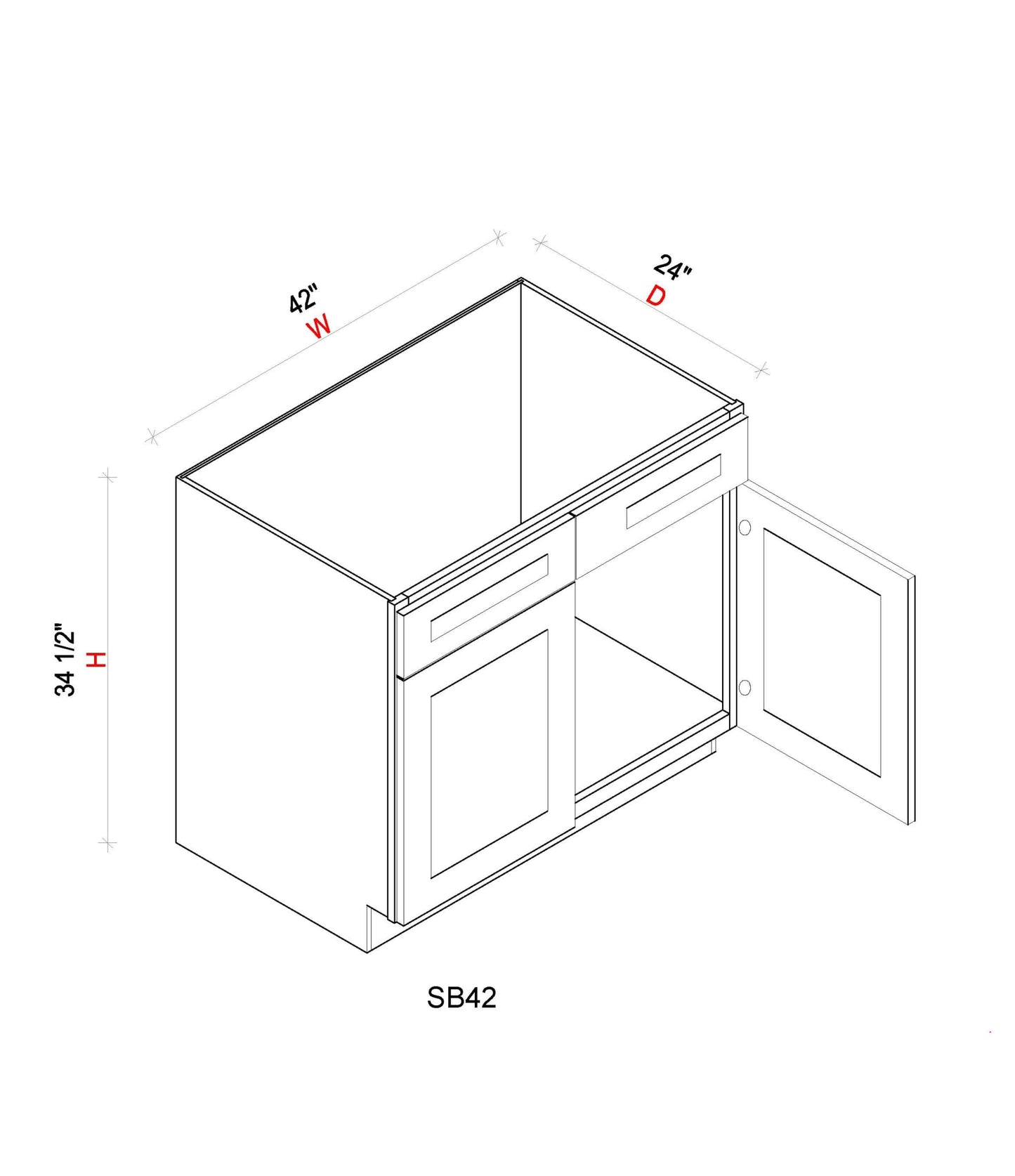 Sink Base - 42"W x 34- 1/2"H x 24"D