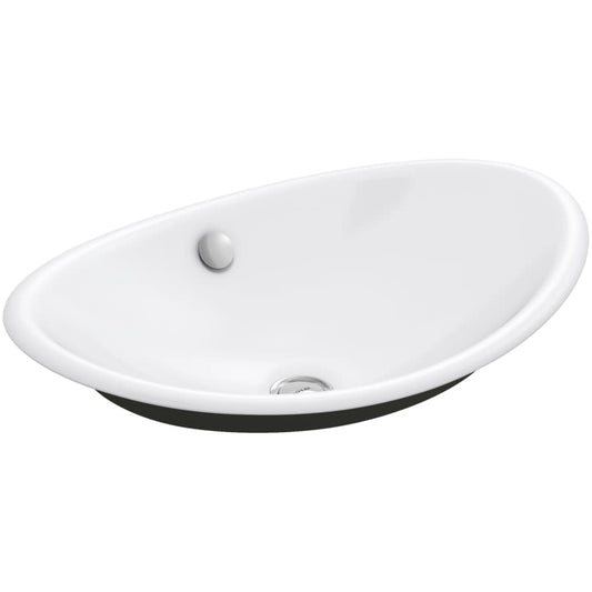 Iron Plains 20-3/4"L Cast Iron Drop-In Semi-Vessel Sink with Overflow and Black Painted Underside