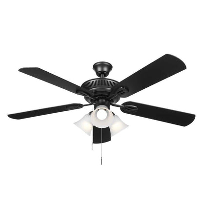 Glendale III 52 in. LED Indoor Matte Black Ceiling Fan with Light and Pull Chains