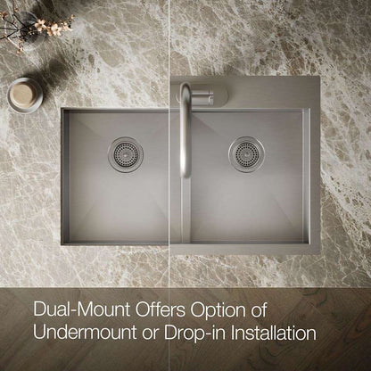 Vault 33" Double Basin Top-Mount/Under-Mount 18-Gauge Stainless Steel Kitchen Sink with Smart Divide