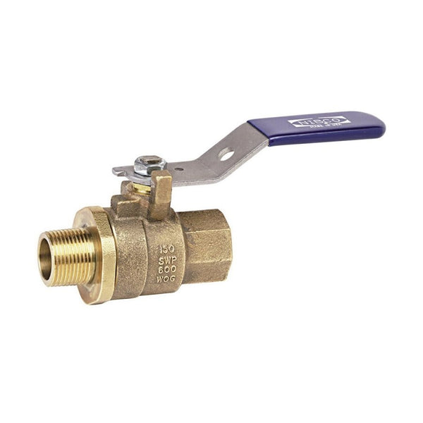 2-Piece Ball Valve, 1/4 in, FNPT x MNPT, Full Port, Plated Brass Ball, Bronze
