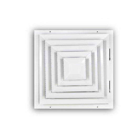 High Capacity Square Direction Diffuser, 4-Way, Steel, White