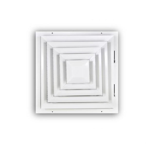 High Capacity Square Direction Diffuser, 4-Way, Steel, White