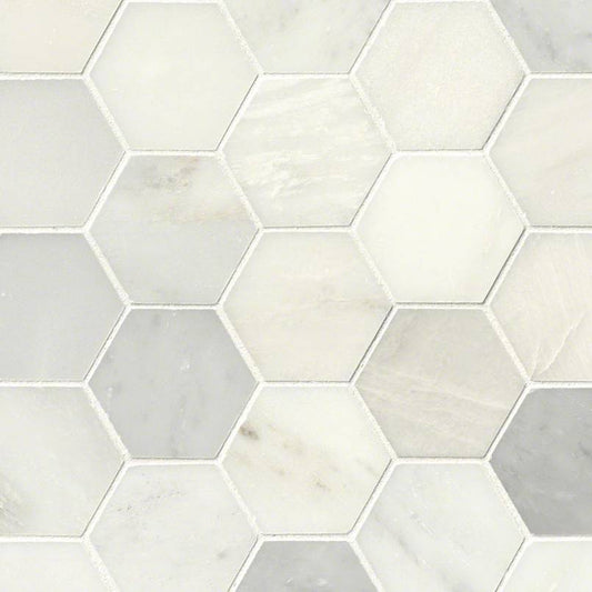 Greecian White 3" Hexagon Mosaic Tile