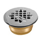 2 in Brass No-Caulk Shower Drain with Round Stainless Steel Strainer