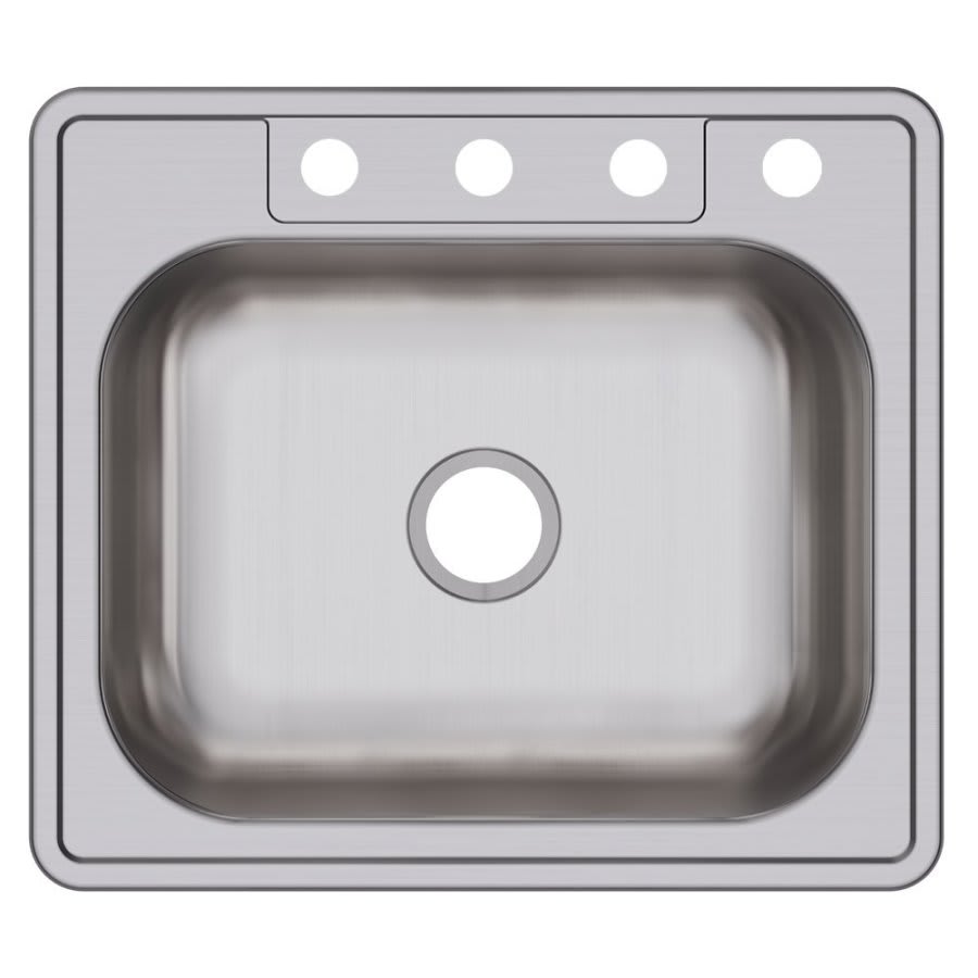 Dayton® Single Bowl Kitchen Sink, Top Mount, ADA, 25 x 22 in, 6-3/8 in Bowl Depth, 4-Hole, 22 ga Satin Steel, Stainless