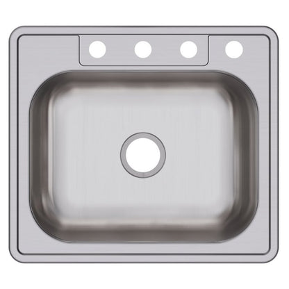 Dayton® Single Bowl Kitchen Sink, Top Mount, ADA, 25 x 22 in, 6-3/8 in Bowl Depth, 4-Hole, 22 ga Satin Steel, Stainless