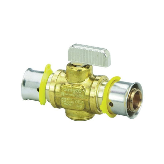 1-Piece Ball Valve, 1/2 in, Press, Full Port, Brass Ball, Brass