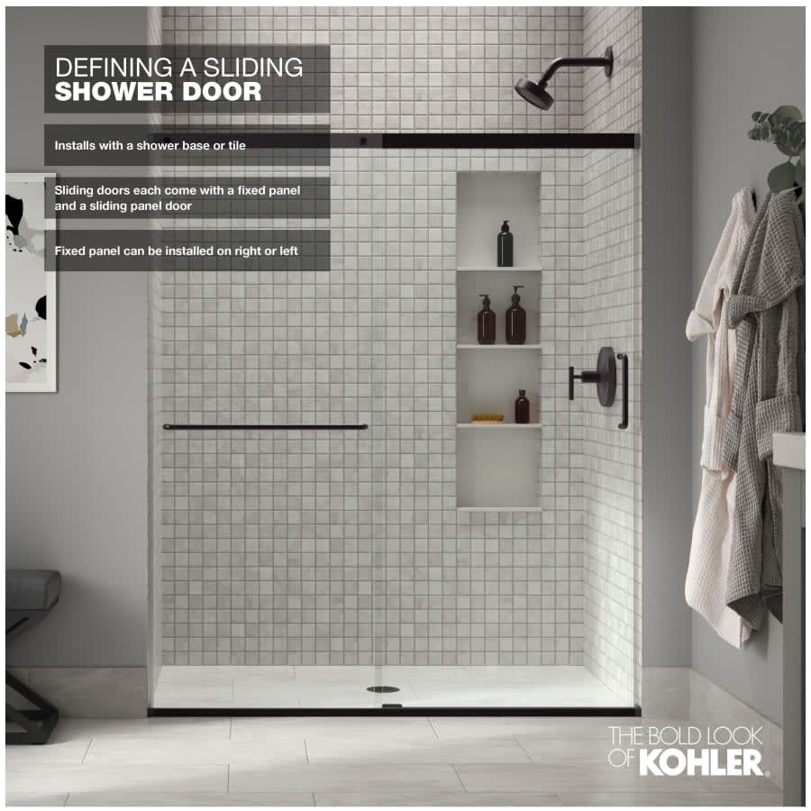 Elate 70-1/2" High x 53-5/8" Wide Sliding Framed Shower Door with Clear Decorative Grid Glass